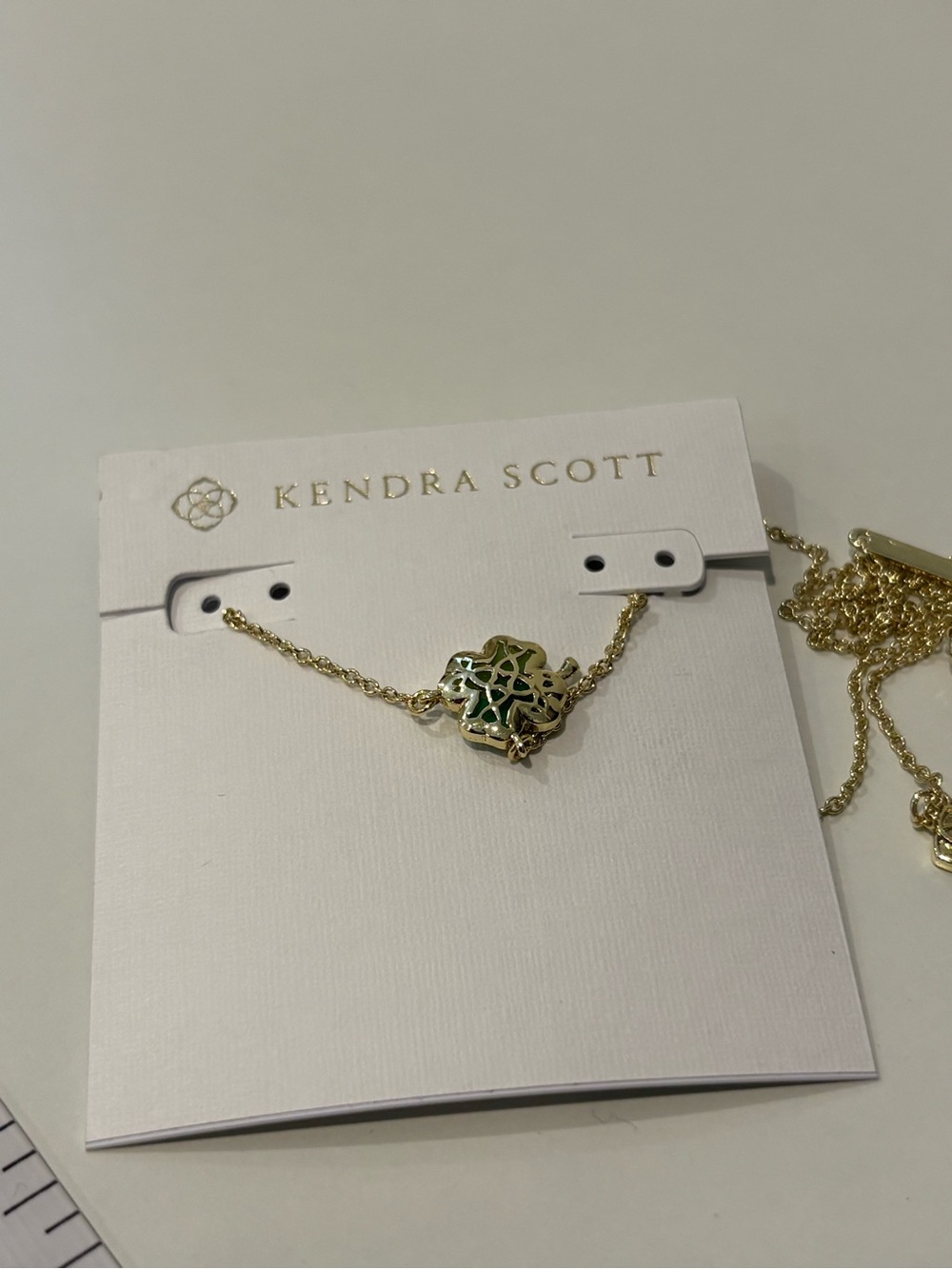 Kendra Scott Gold Necklace with Green Four-Leaf Clover Pendant - Picture 3 of 6